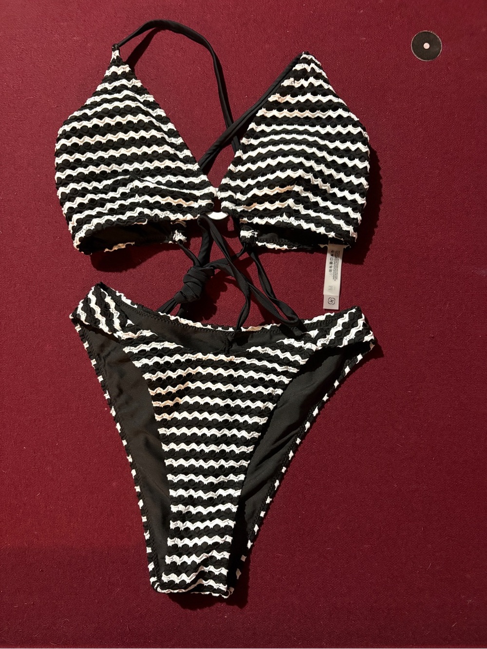Black & White Chevron Tie-Back Bikini Set - Women Swim